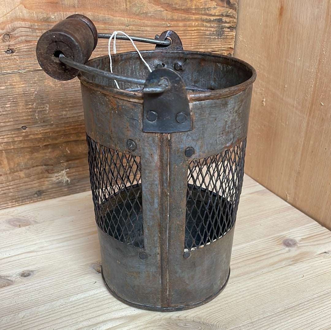 Indian vintage rustic metal jali bucket 20cm