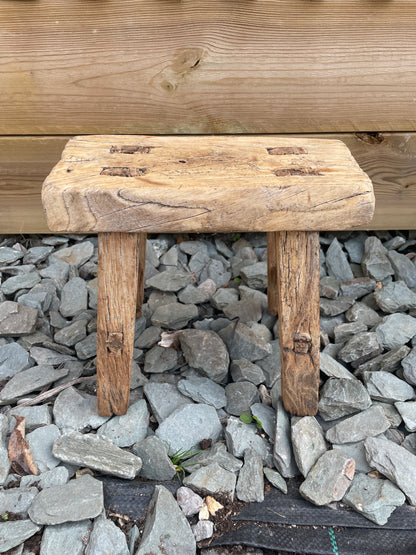 Wooden mini rustic stool bench pot stand side table.