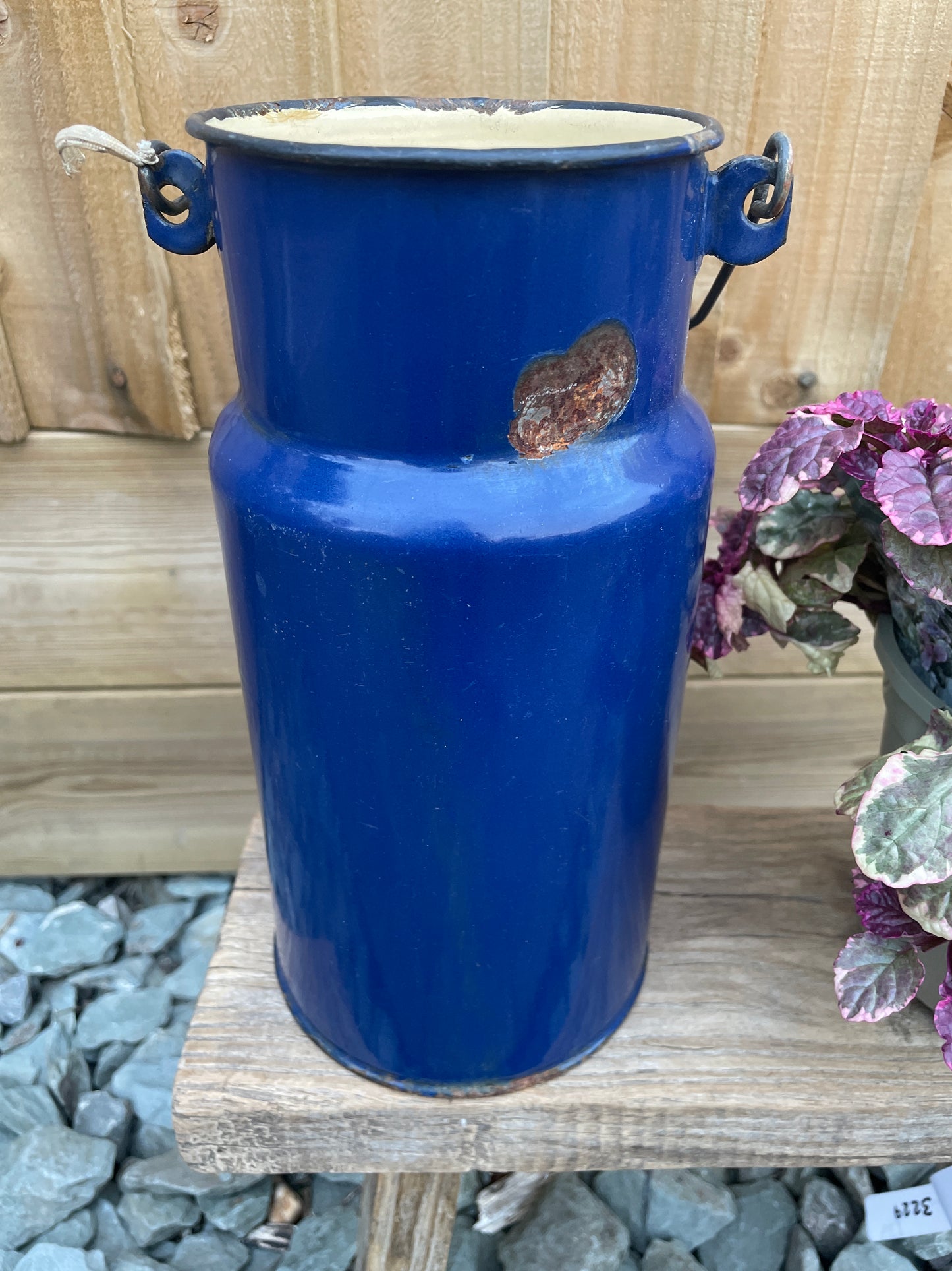 Enamelled Churn 2 litre blue and cream.