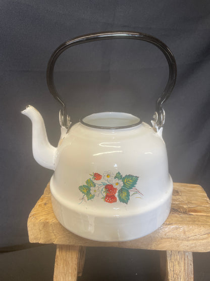 White enamel tea pot strawberry décor.