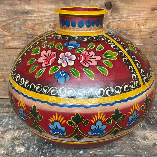 Indian hand crafted and painted decorative traditional metal water pot at Country Craft Cabin..