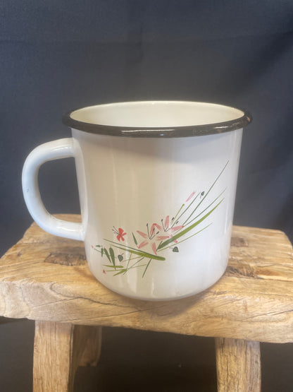 XL enamel mug meadow flowers décor.