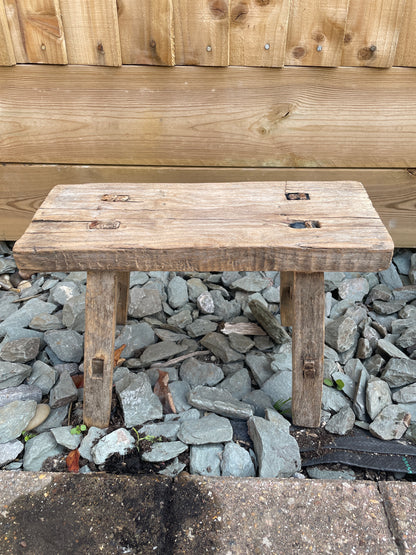 Wooden mini rustic bench stool pot stand side table.