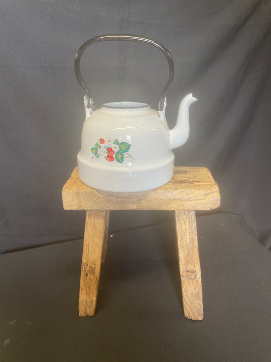 White enamel tea pot strawberry décor.