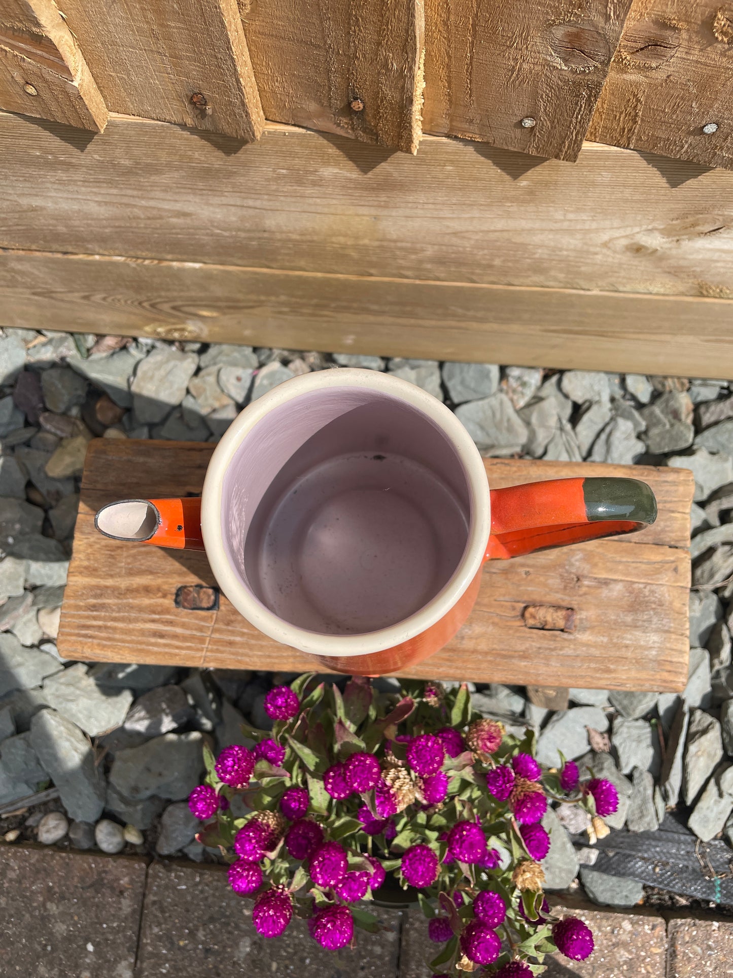 Enamel jug orange 1L.