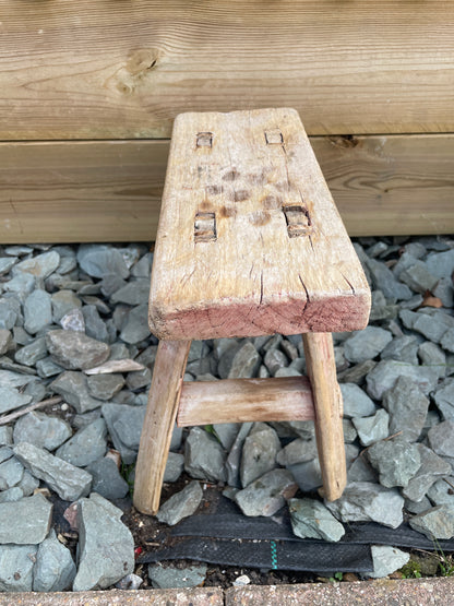 Mini rustic wooden bench stool pot stand table.