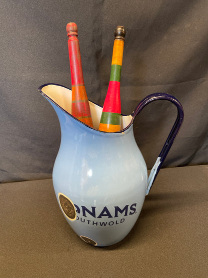 Blue enamel pitcher jug Adnams decorative vase.