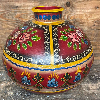 Indian hand crafted and painted decorative traditional metal water pot.