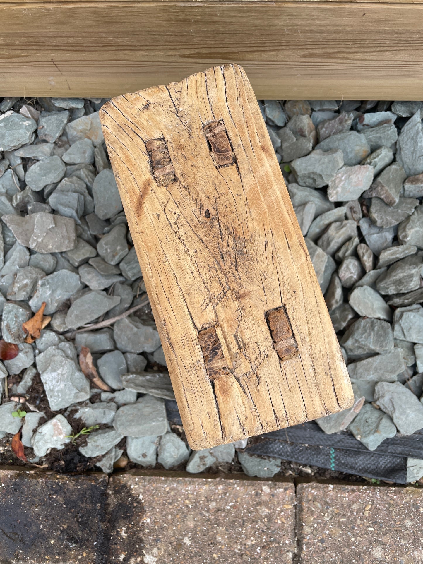 Wooden mini rustic stool bench pot stand side table.