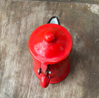 Mini enamel coffee pot with lid Red and white.