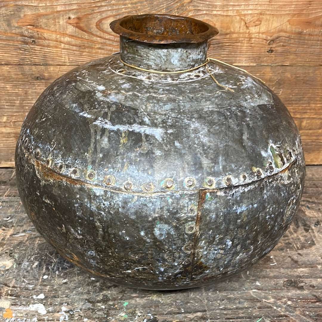 Indian vintage reclaimed metal decorative water pot.