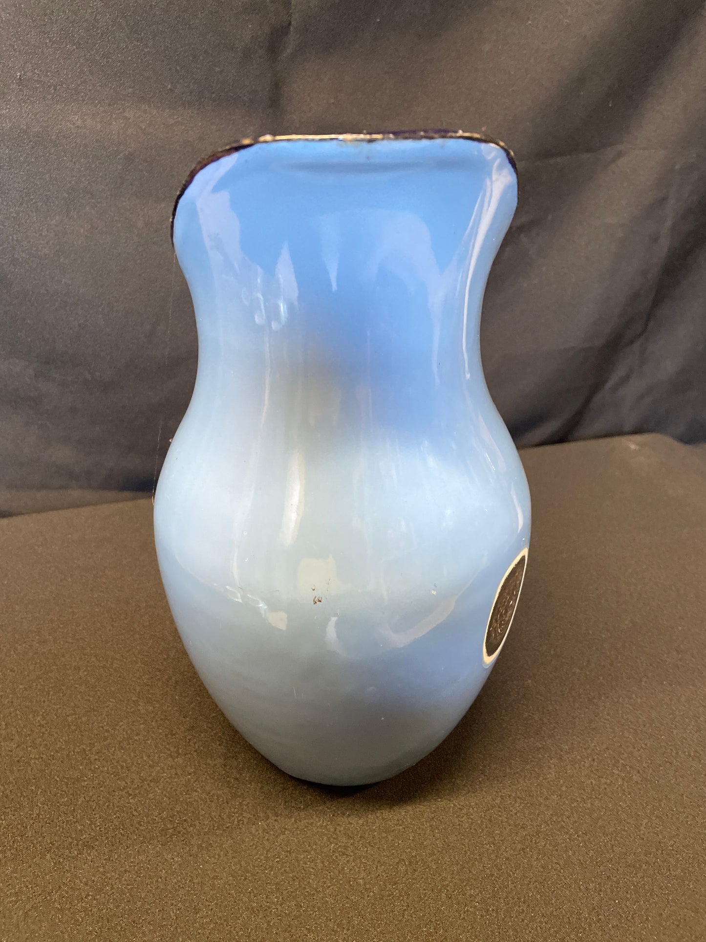 Blue enamel pitcher jug Adnams decorative vase.