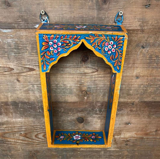 Indian painted decorative single arch temple shelf.