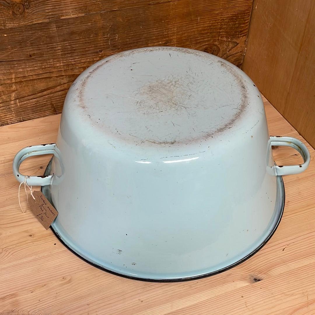 Enamel taper sided 2 handled bowl, Pale Blue D 38cm
