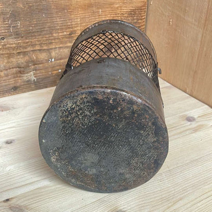 Indian vintage rustic metal jali bucket 20cm