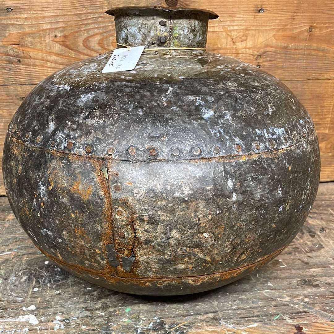 Indian vintage reclaimed metal decorative water pot.