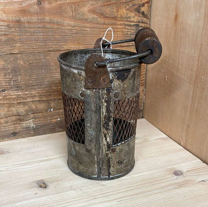 Indian vintage rustic metal jali bucket 17cm