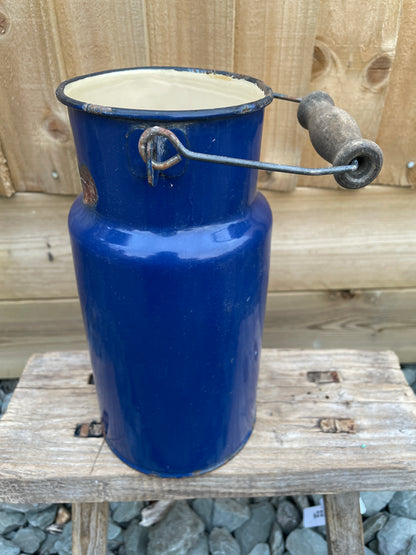 Enamelled Churn 2 litre blue and cream.