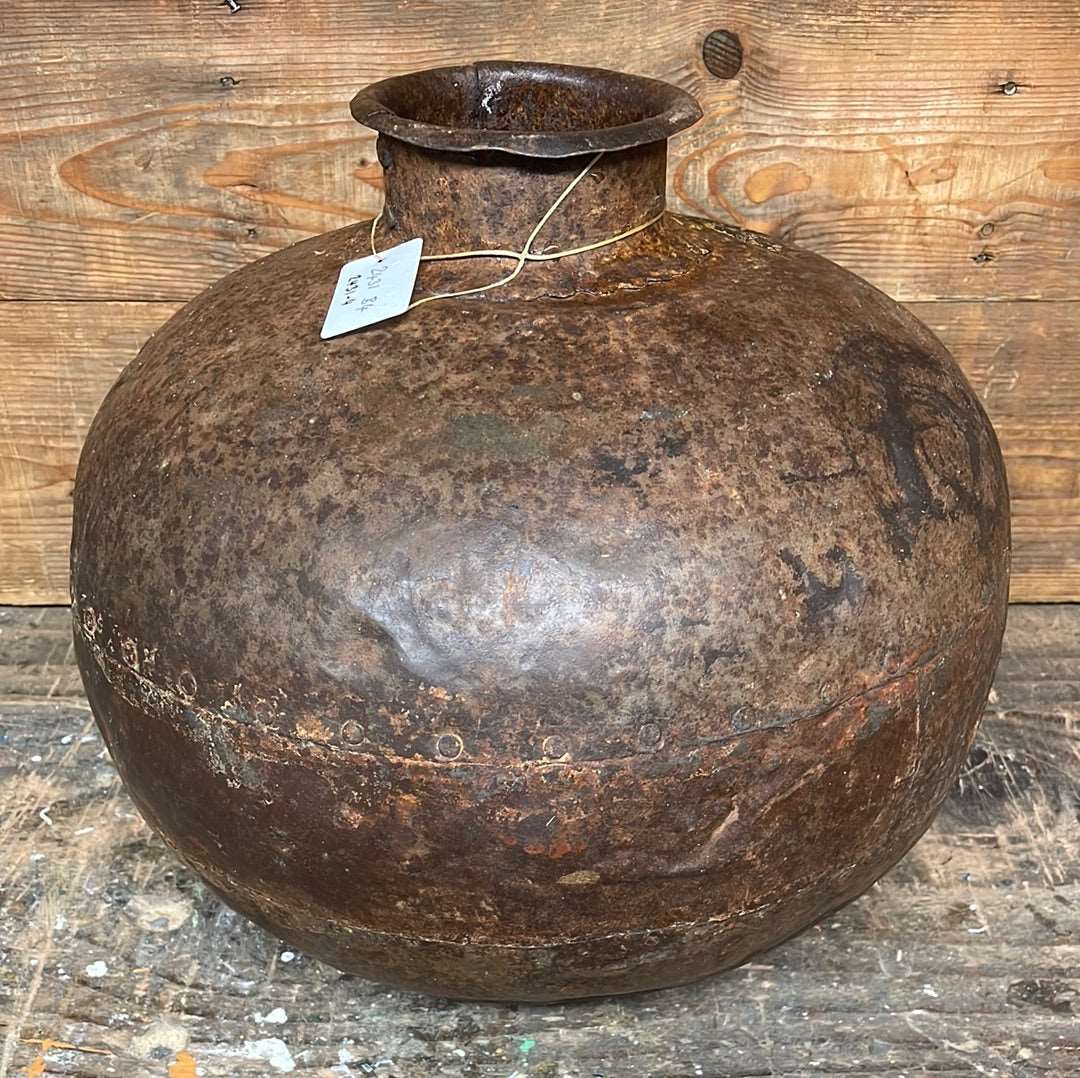 Vintage Indian reclaimed decorative metal water pot.