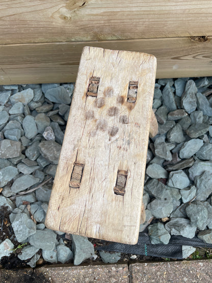 Mini rustic wooden bench stool pot stand table.