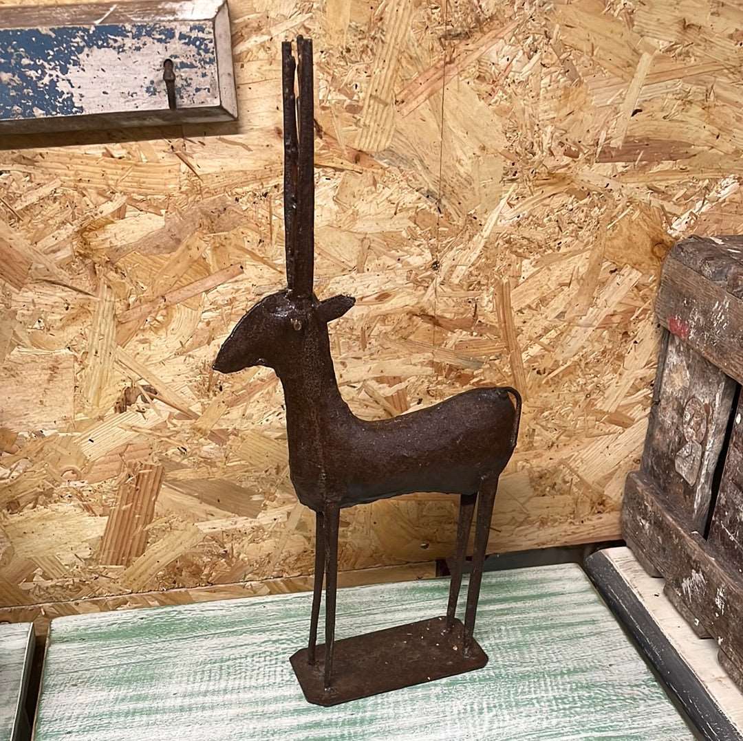 Indian rustic vintage reclaimed metal deer elk sculpture ornament.