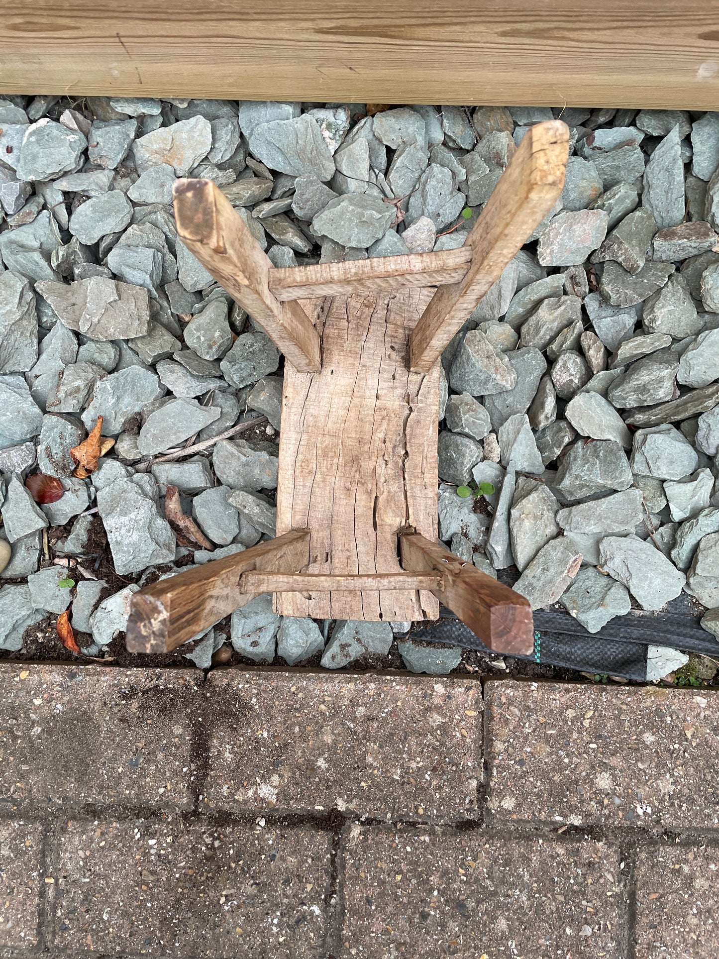 Mini wooden rustic bench stool pot stand side table.