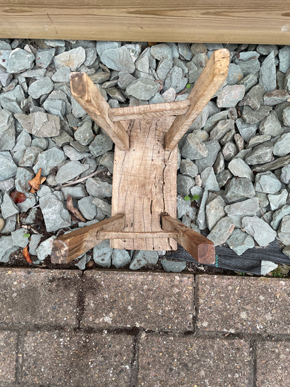 Mini wooden rustic bench stool pot stand side table.