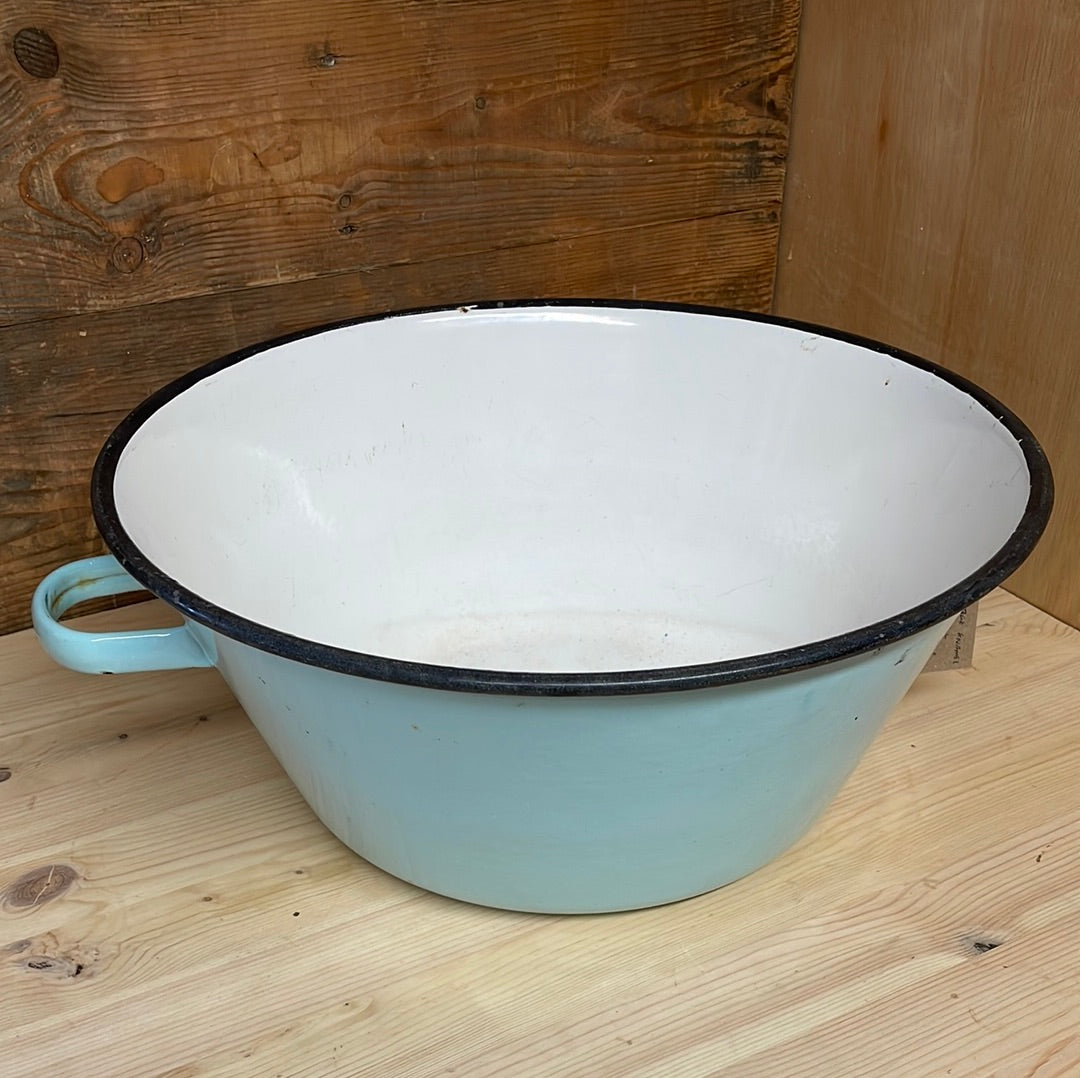 Enamel taper sided 2 handled bowl, Pale Blue D 38cm