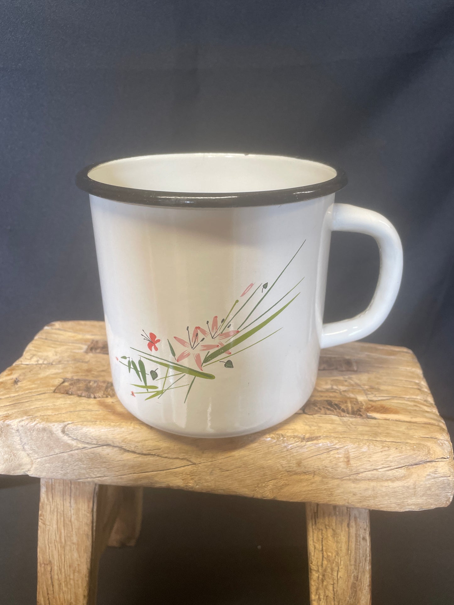 XL enamel mug meadow flowers décor.