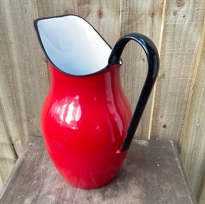 Enamelled pitcher jug Red and White.
