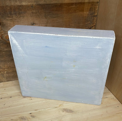 Handcrafted wooden painted tote tool tray, grey / white, 35cm.