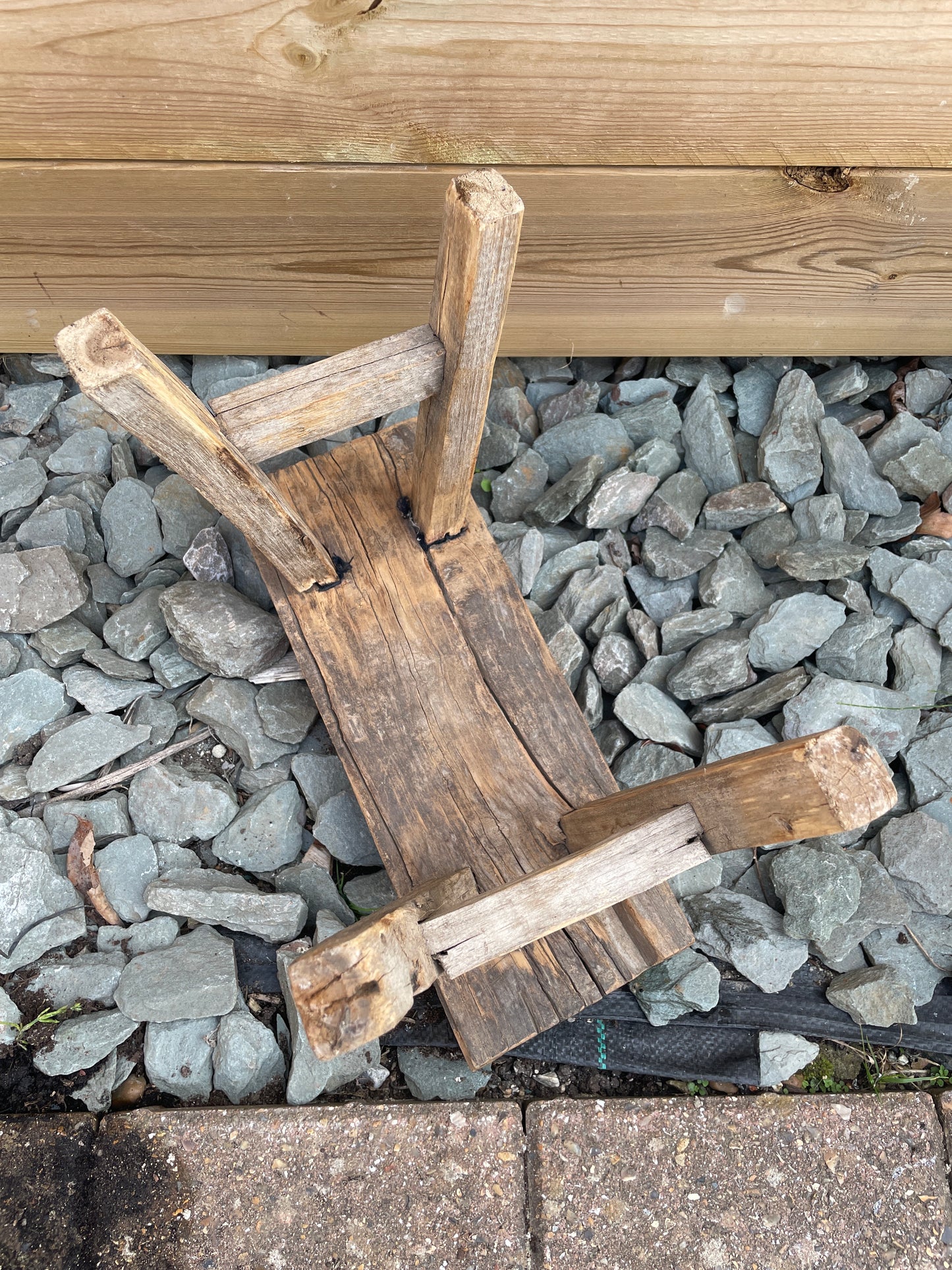 Wooden mini rustic bench stool pot stand side table.