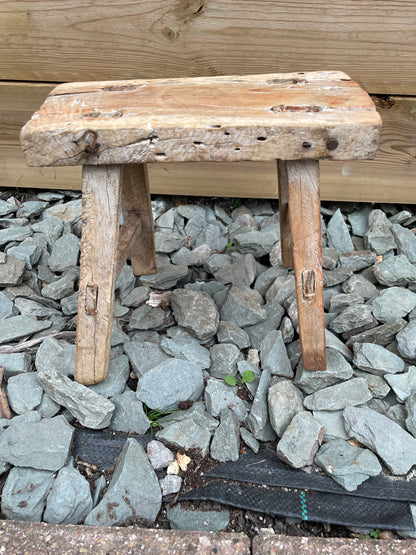 Mini wooden rustic bench stool pot stand side table.