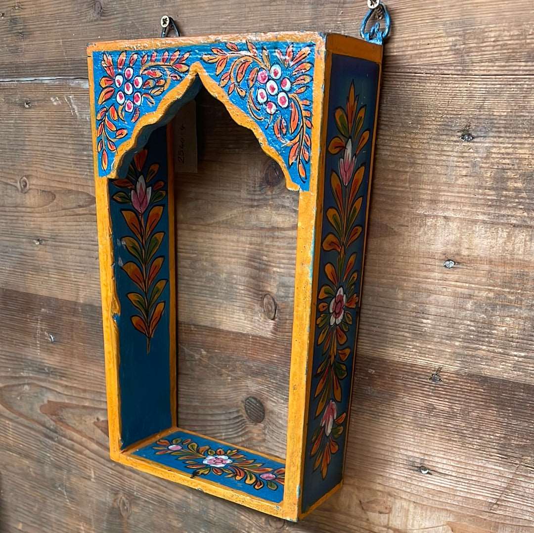 Indian painted decorative single arch temple shelf.