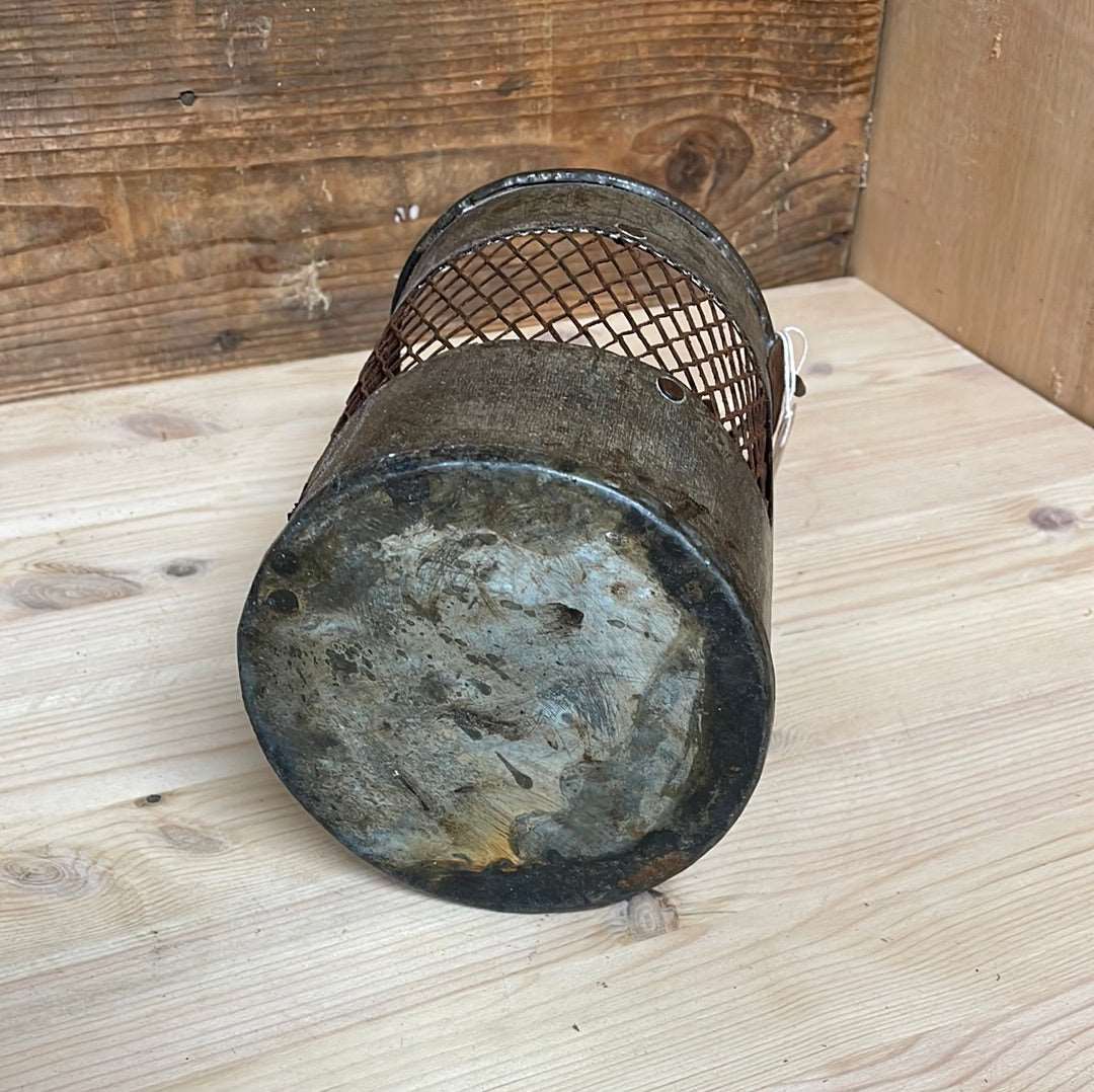 Indian vintage rustic metal jali bucket 17cm