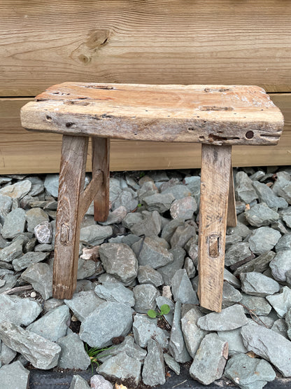 Mini wooden rustic bench stool pot stand side table.