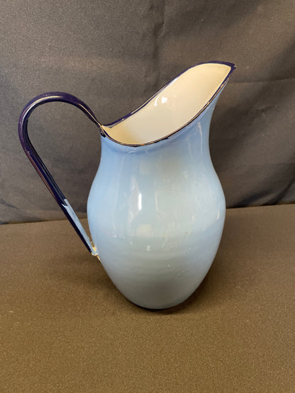 Blue enamel pitcher jug Adnams decorative vase.