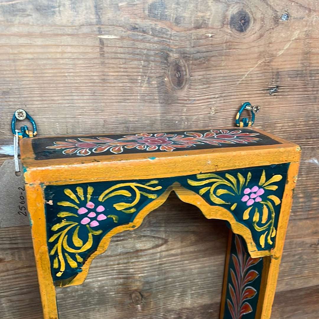 Indian decorative painted temple shelf, single arch.