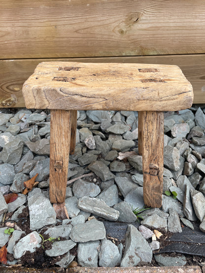 Wooden mini rustic stool bench pot stand side table.