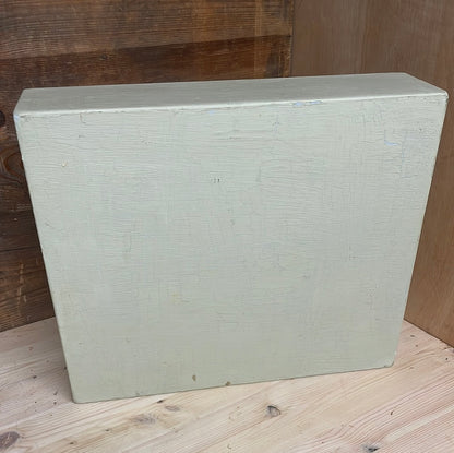 Handcrafted wooden painted tote tool tray, sage green, 40cm.