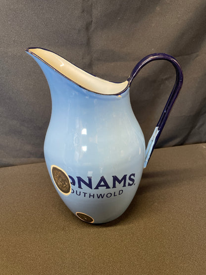 Blue enamel pitcher jug Adnams decorative vase.