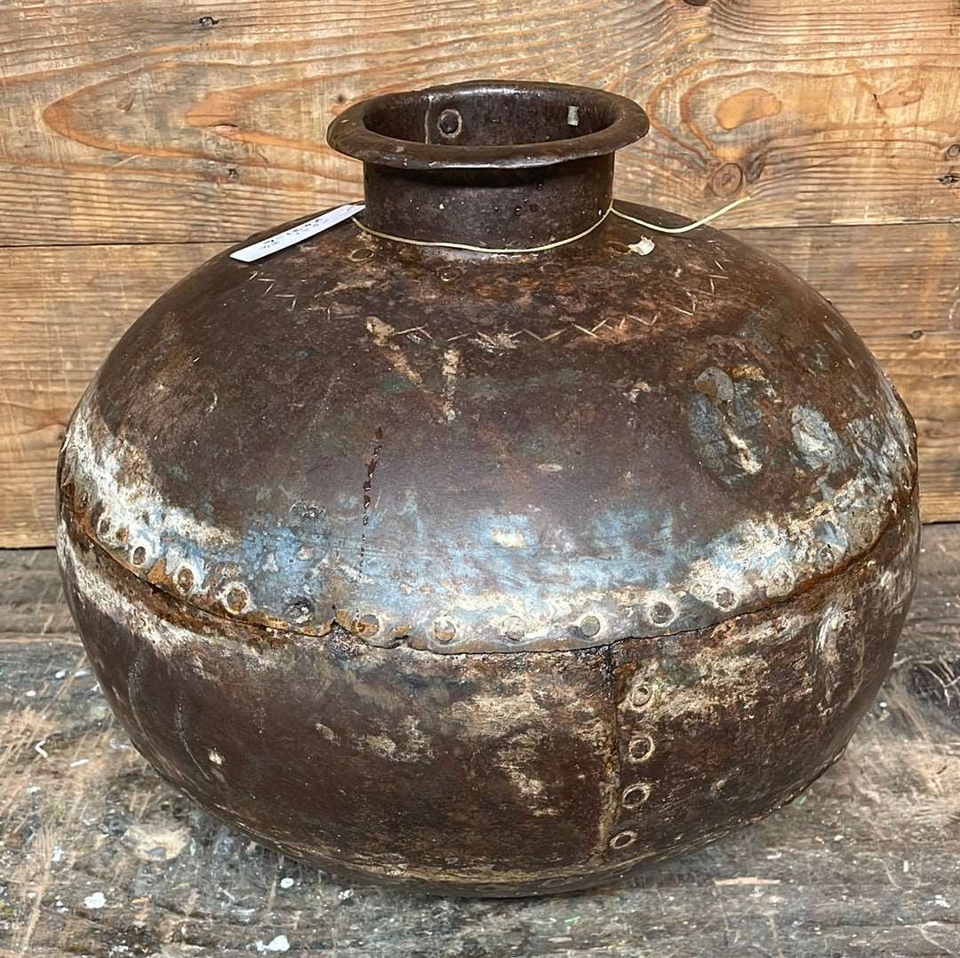 Indian vintage decorative reclaimed metal water pot.
