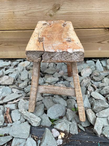 Mini wooden rustic bench stool pot stand side table.