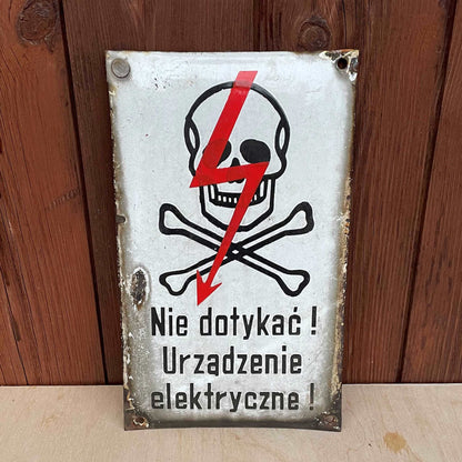 Polish enamelled sign, electricity danger sign.