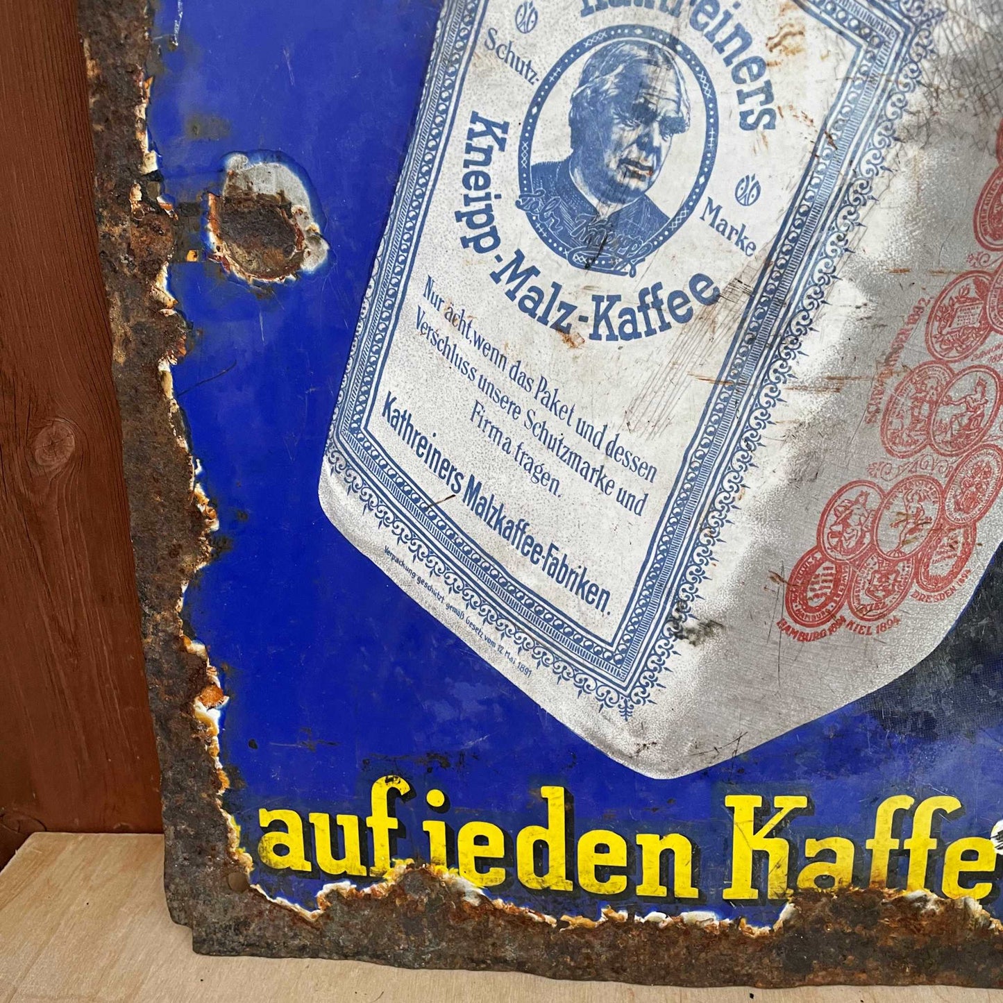 Antique enamelled advertising sign, Kathreiners Malz Kaffee.