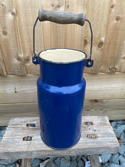 Enamelled Churn 2 litre blue and cream.