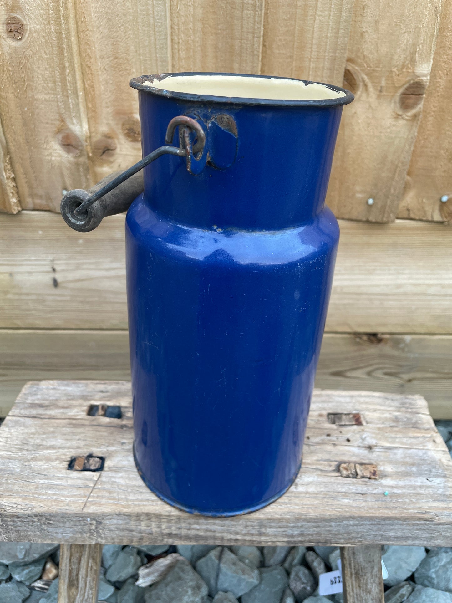 Enamelled Churn 2 litre blue and cream.