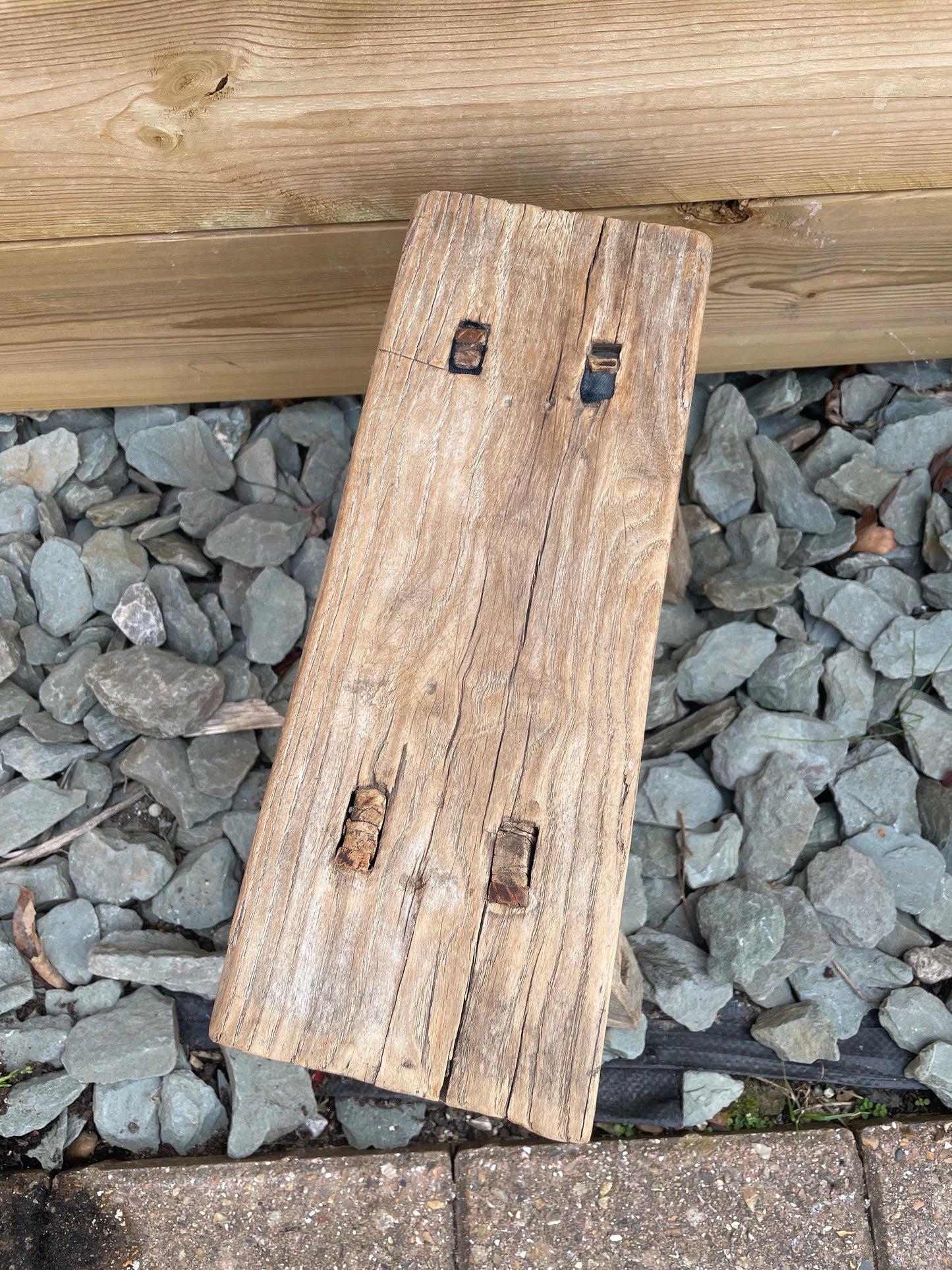 Wooden mini rustic bench stool pot stand side table.