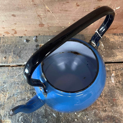 Large vintage blue enamel kettle.