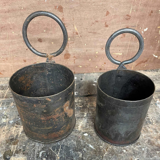 Single round metal pot planter set of 2